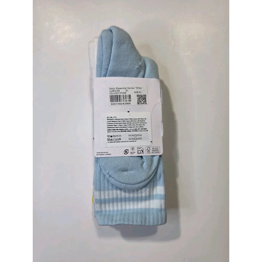 Lululemon Daily Essential Crew Socks 3 Pack XL Pink Blue White NWT Unisex